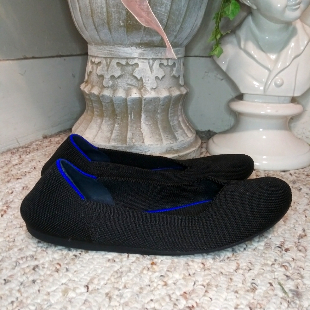 Rothy's "The Flat" Black & Royal Blue Rounded Toe Ballerina Flats